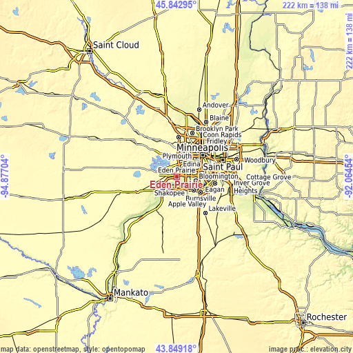 Topographic map of Eden Prairie