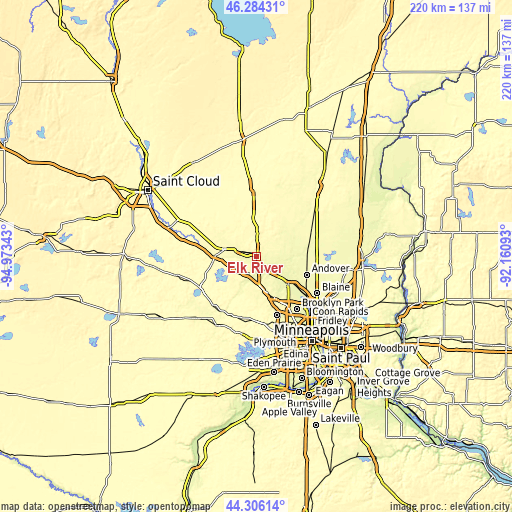 Topographic map of Elk River