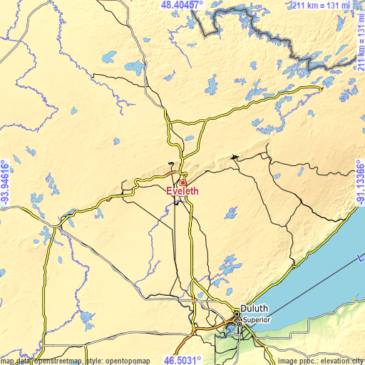 Topographic map of Eveleth