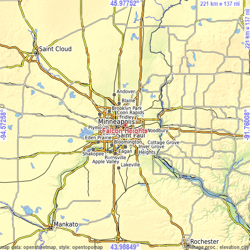 Topographic map of Falcon Heights