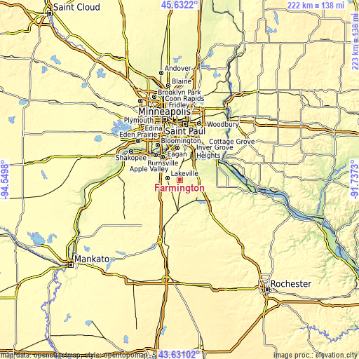 Topographic map of Farmington