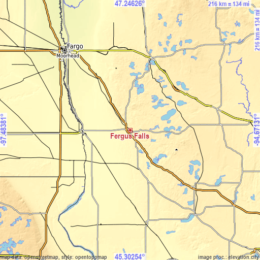 Topographic map of Fergus Falls