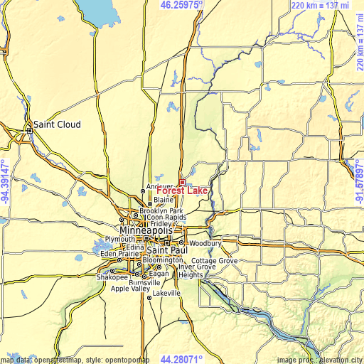 Topographic map of Forest Lake