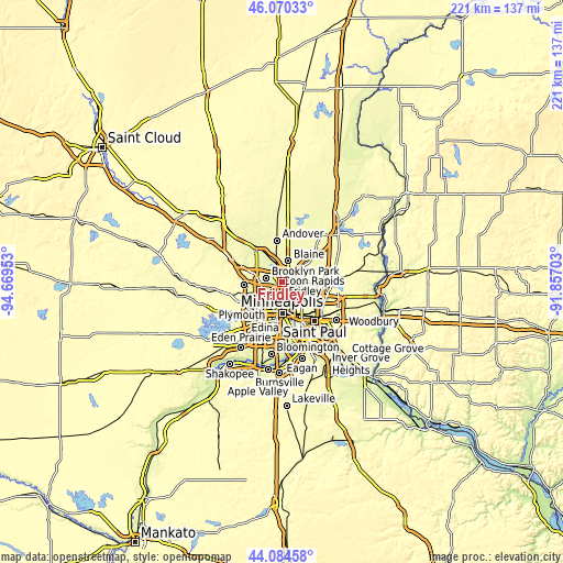 Topographic map of Fridley