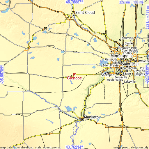 Topographic map of Glencoe