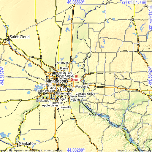 Topographic map of Grant