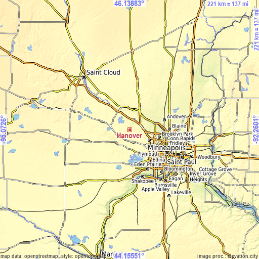 Topographic map of Hanover