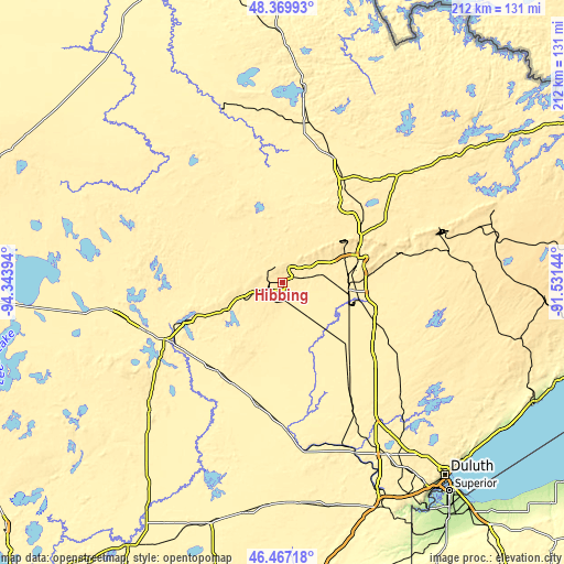 Topographic map of Hibbing