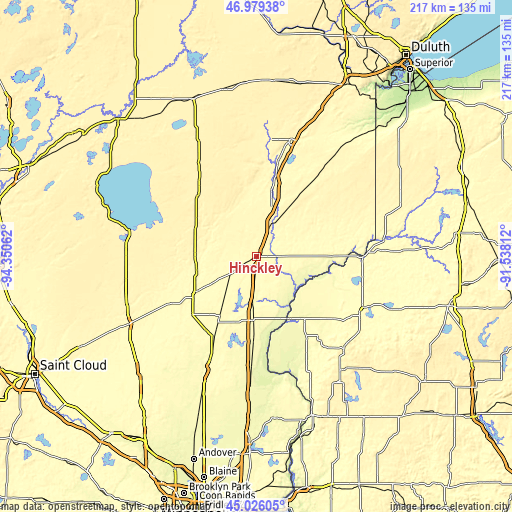 Topographic map of Hinckley