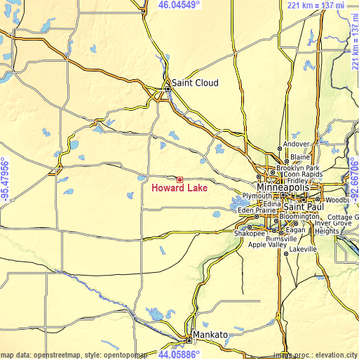 Topographic map of Howard Lake