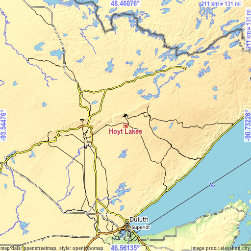 Topographic map of Hoyt Lakes