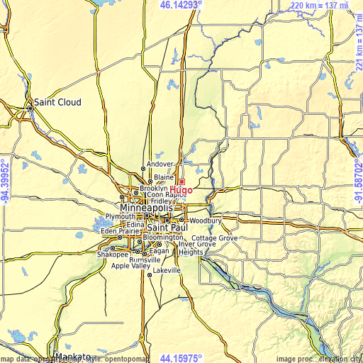 Topographic map of Hugo