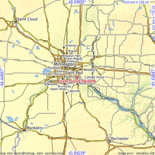 Topographic map of Inver Grove Heights