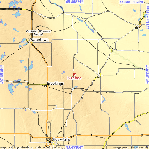 Topographic map of Ivanhoe