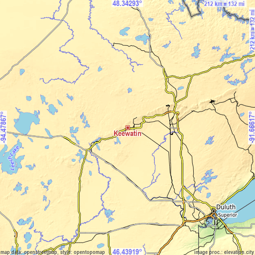 Topographic map of Keewatin