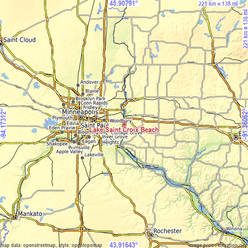 Topographic map of Lake Saint Croix Beach