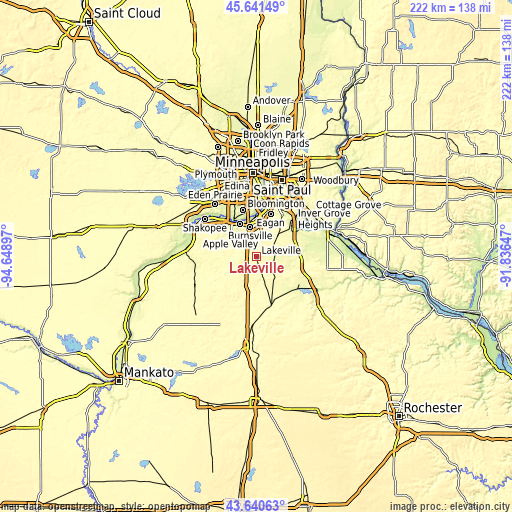 Topographic map of Lakeville