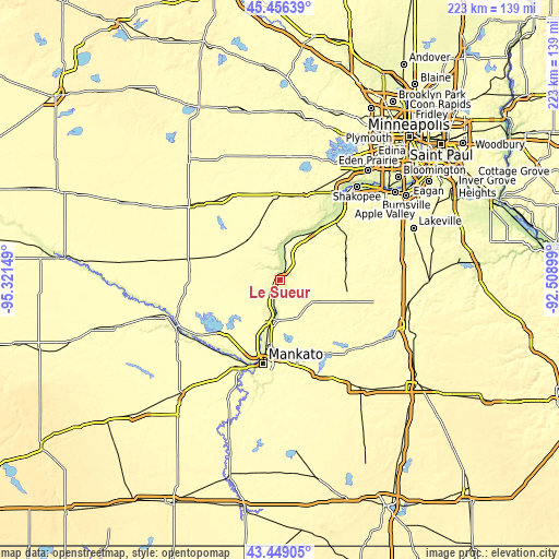 Topographic map of Le Sueur