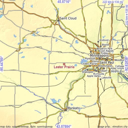 Topographic map of Lester Prairie