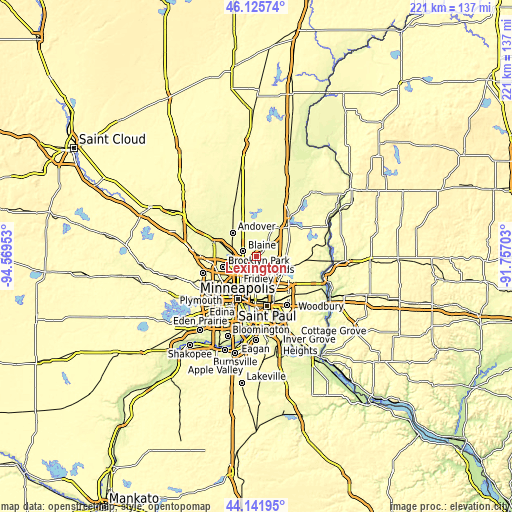 Topographic map of Lexington