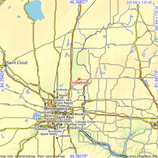 Topographic map of Lindstrom