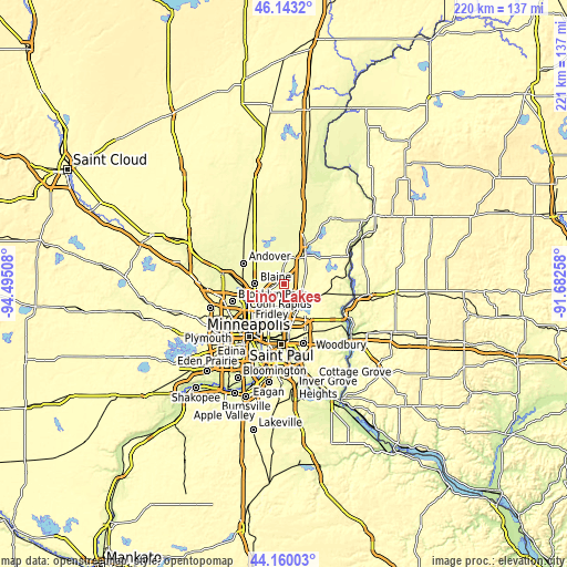 Topographic map of Lino Lakes