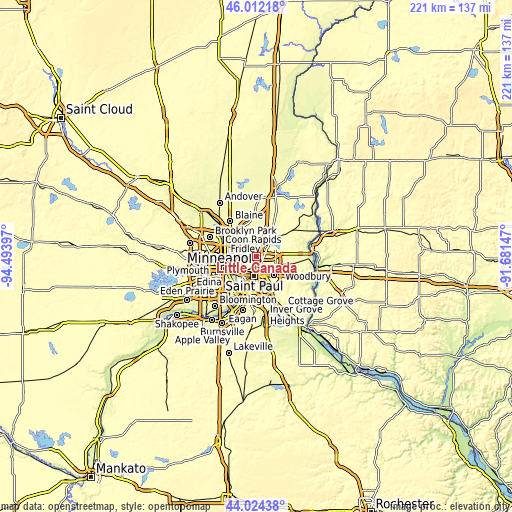 Topographic map of Little Canada