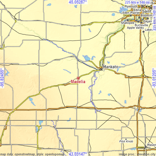 Topographic map of Madelia