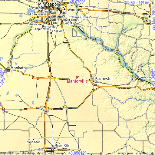 Topographic map of Mantorville