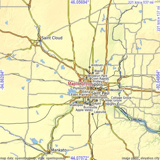 Topographic map of Maple Grove