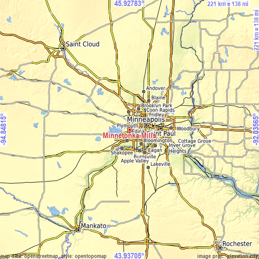 Topographic map of Minnetonka Mills