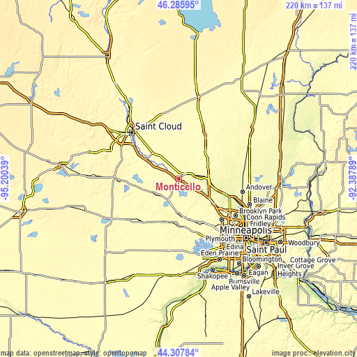 Topographic map of Monticello