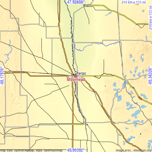 Topographic map of Moorhead
