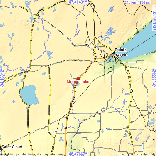 Topographic map of Moose Lake