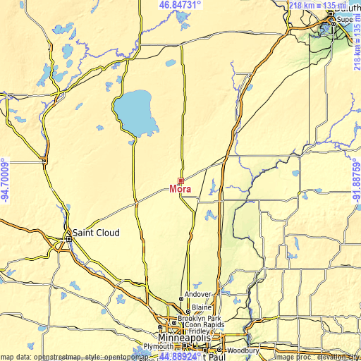 Topographic map of Mora