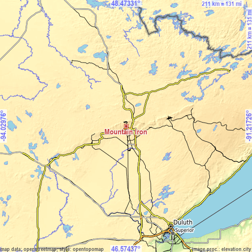 Topographic map of Mountain Iron