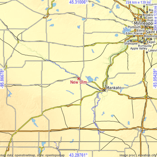 Topographic map of New Ulm