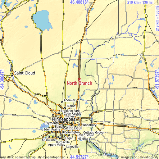 Topographic map of North Branch