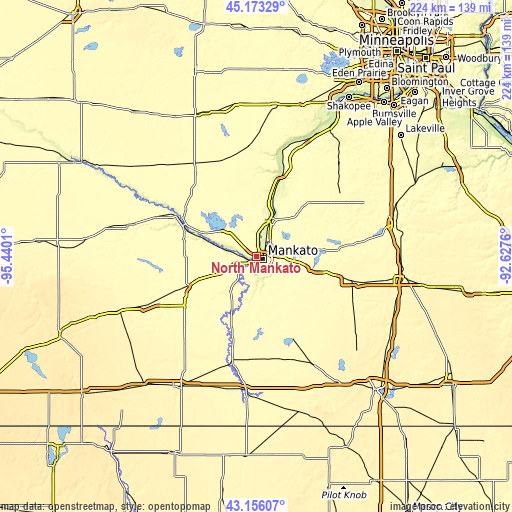 Topographic map of North Mankato