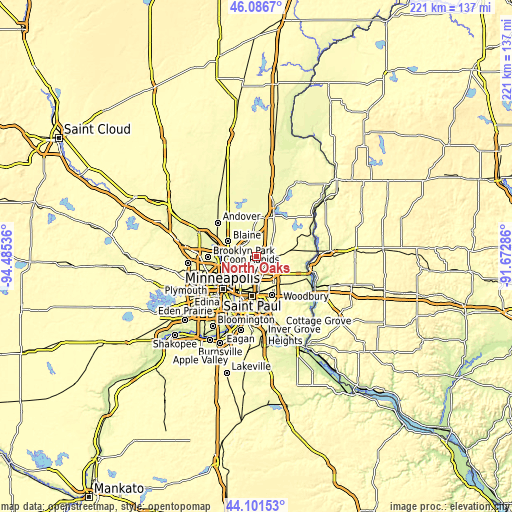 Topographic map of North Oaks