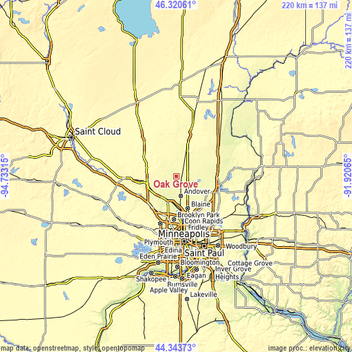 Topographic map of Oak Grove