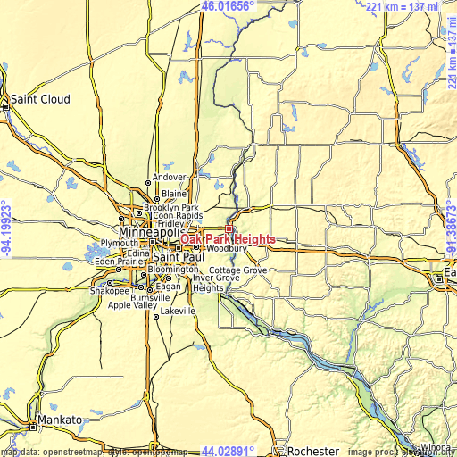 Topographic map of Oak Park Heights