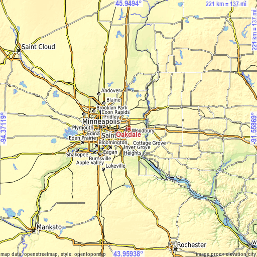 Topographic map of Oakdale