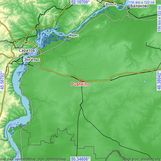 Topographic map of Pushkino