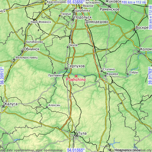 Topographic map of Pushchino