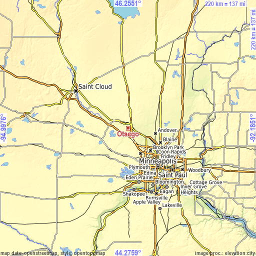 Topographic map of Otsego