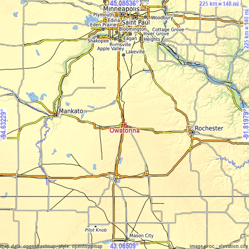 Topographic map of Owatonna