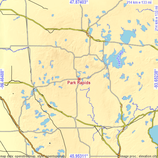 Topographic map of Park Rapids