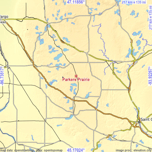 Topographic map of Parkers Prairie