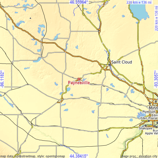 Topographic map of Paynesville